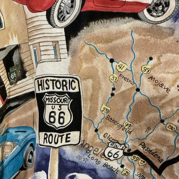 Paradise Found Mens Hawaiian Shirt Route 66 Sz XL Vtg Cars Fuel Injection Desert - Picture 4 of 7